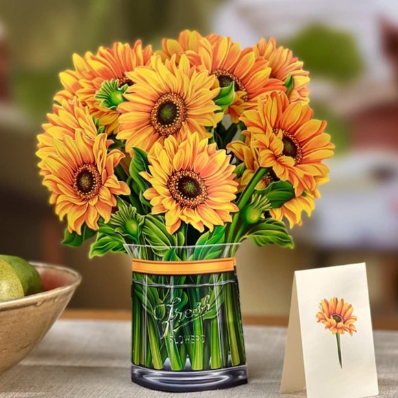 NWT Sunflower Bouquet 3D GREETING CARD - CUT PAPER FLOWERS; 12 in tall- … - Picture 4 of 7